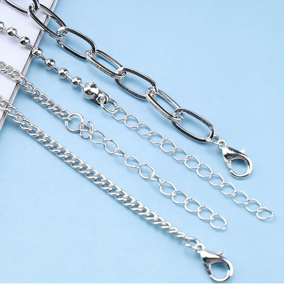 Paperclip & Beaded Necklace Layered w/ Y Chunky Link Silver Tone Necklace NWOT - Picture 6 of 6